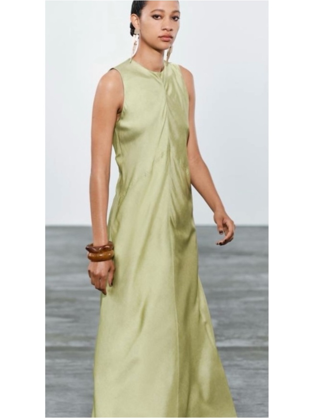 Zara ZW Collection Sleeveless Satin Slip Dress Small Green